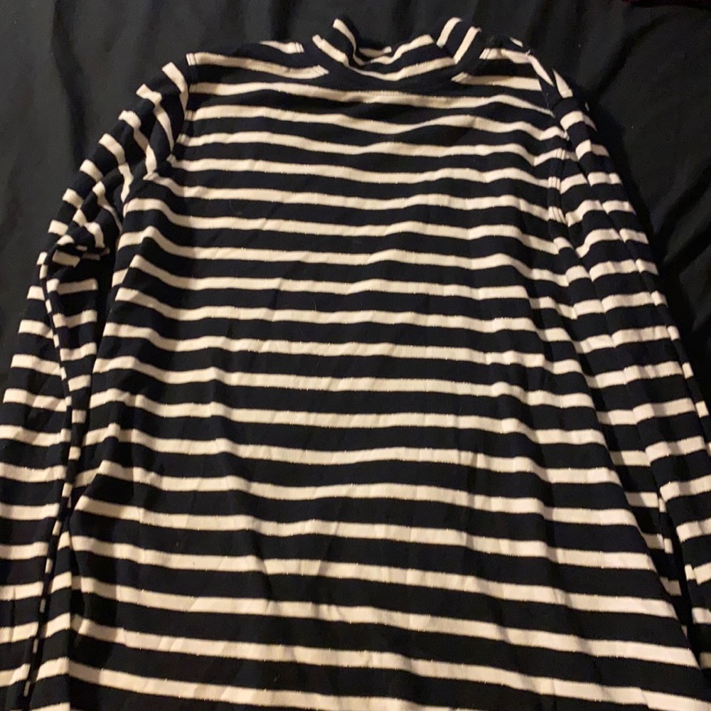 Striped turtleneck (it has little gold bands around each stripe